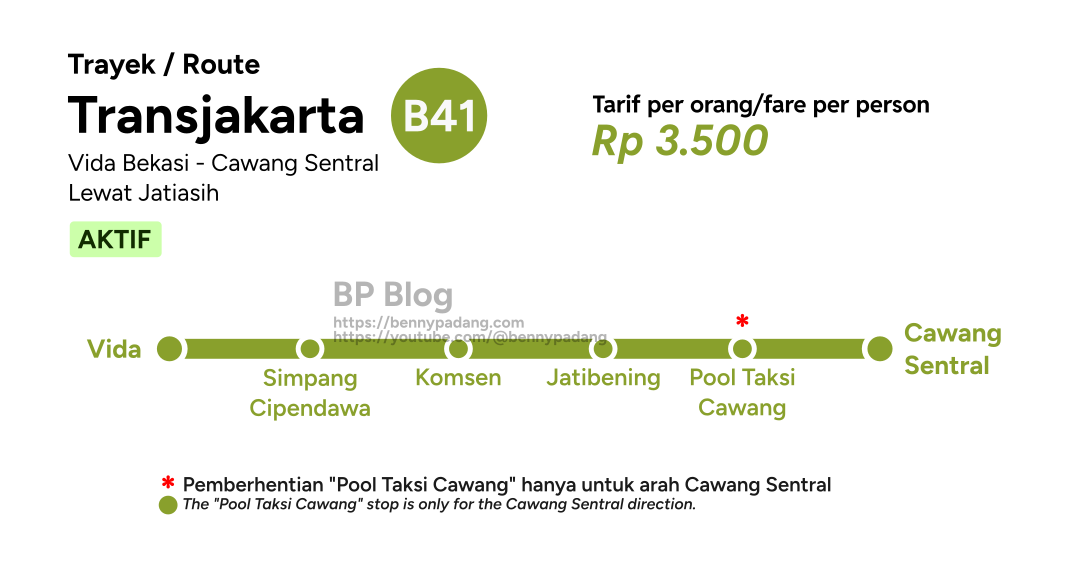 Rute transjakarta busway tj no. B41: vida - cawang lewat komsen jatiasih.