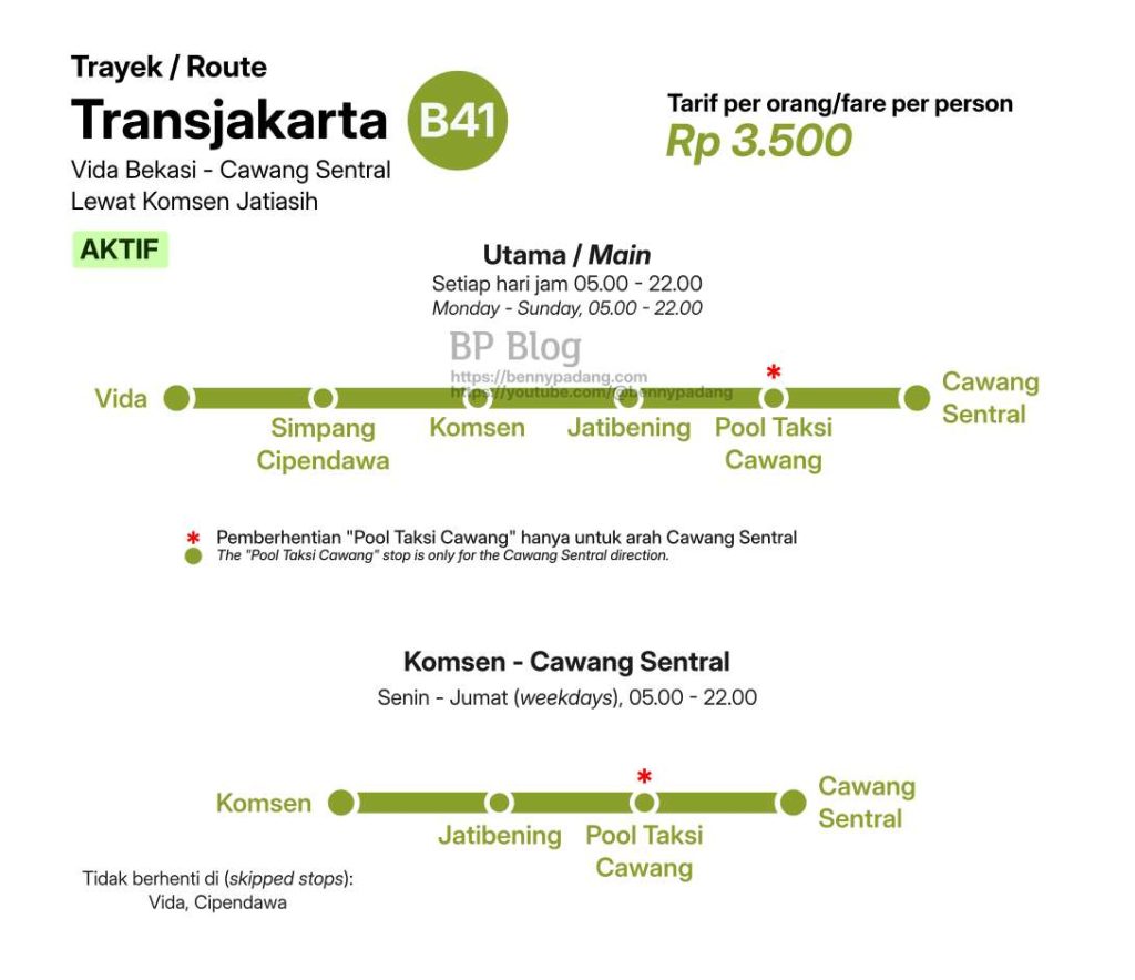 Rute Transjakarta B41: Cawang Sentral - Komsen Jatiasih - Vida Bekasi bantargebang