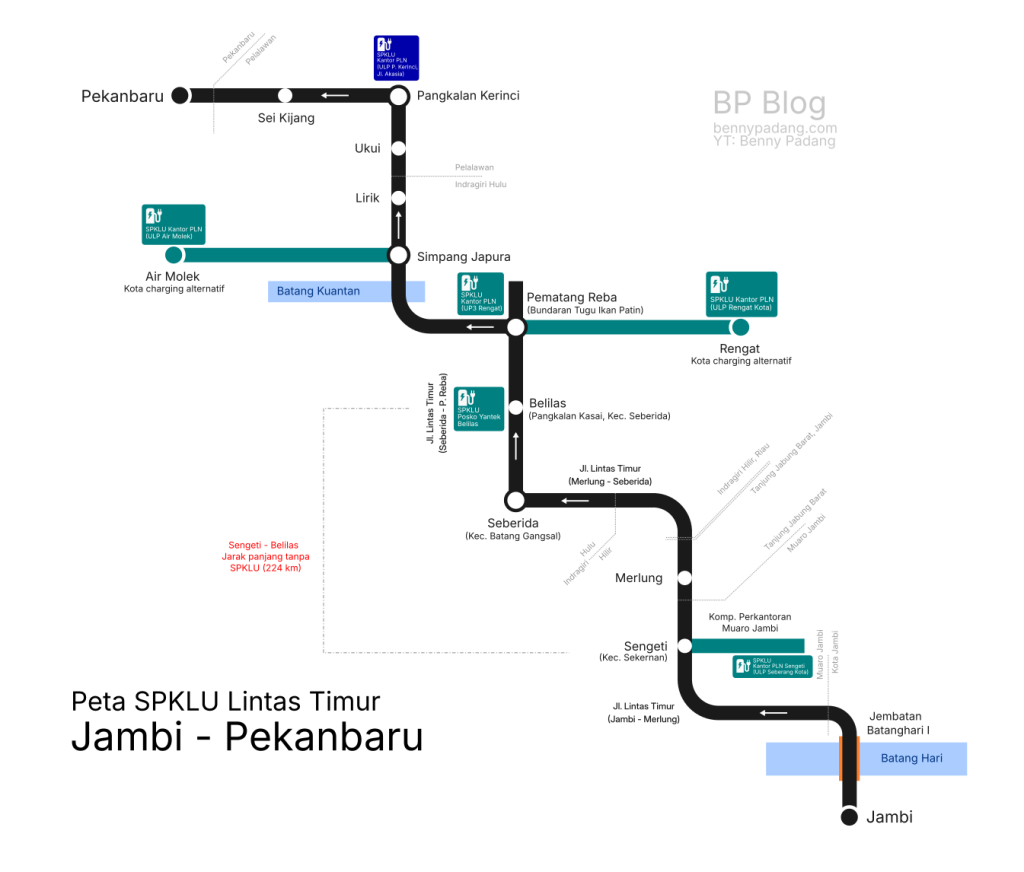 Peta SPKLU Lintas Timur Jambi Pekanbaru