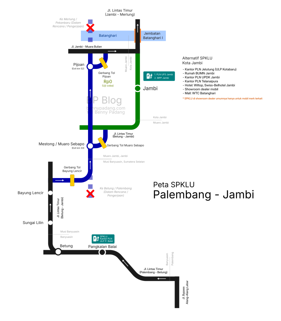 Panduan peta SPKLU Lintas Timur Palembang Jambi