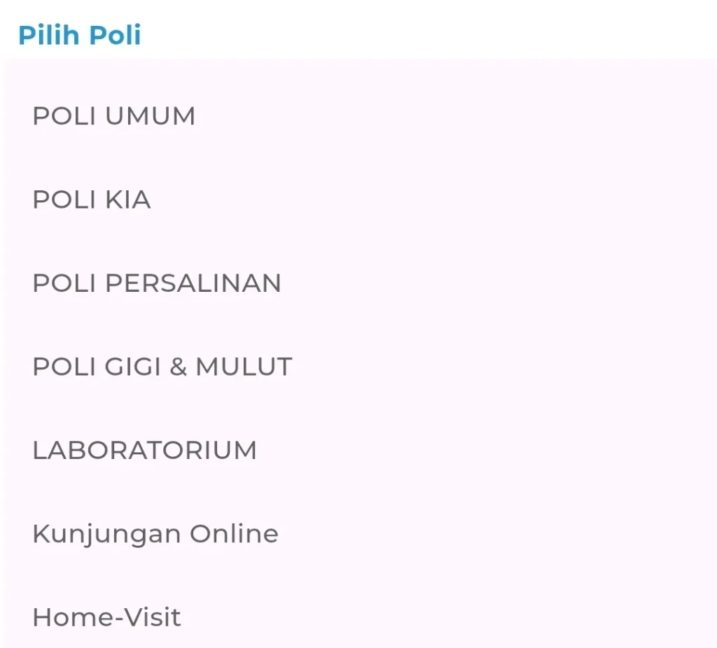 Pemilihan poli saat daftar berobat menggunakan mobile jkn